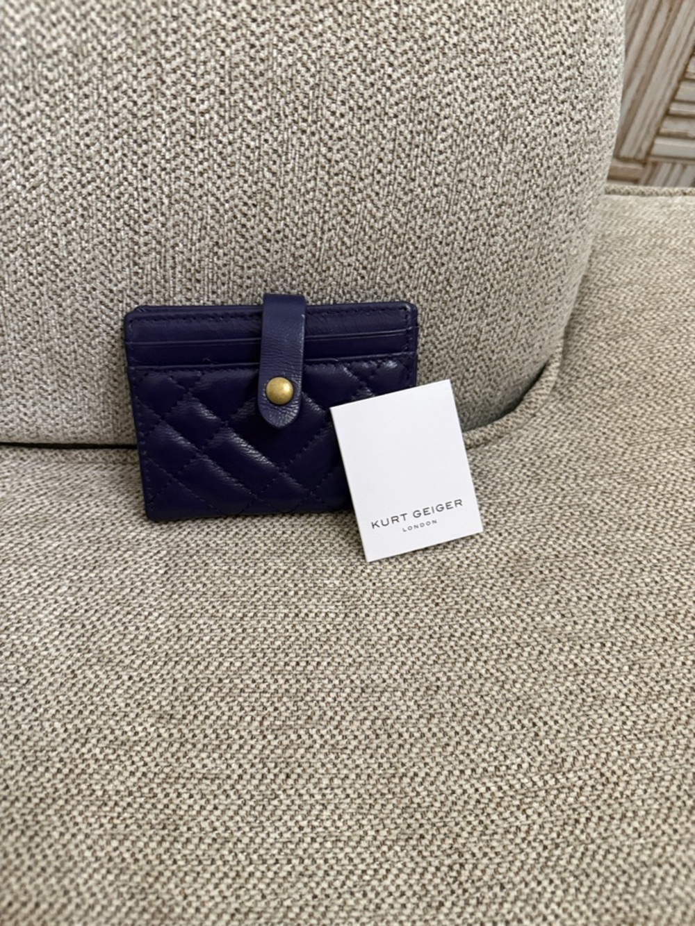 Kurt Geiger Quilted Card Case in Purple with Gold Snap